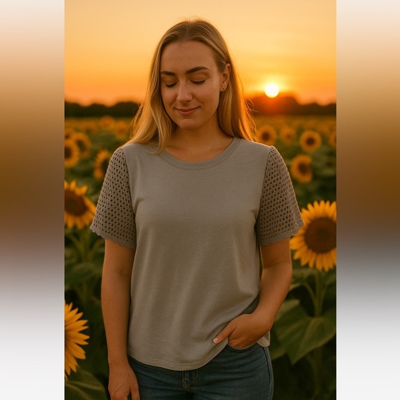 C&C CALIFORNIA | Light Gray Short Sleeve Top - Picture 1 of 10